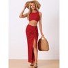 Allegra K Women's Outfit Set Beach Sleeveless Tank Top and Tie Front Split Skirt 2 Pcs - 2 of 4