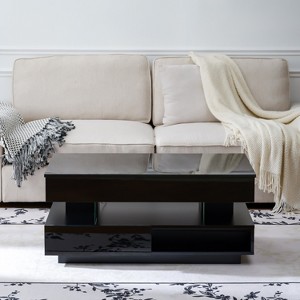 Airsurfer 39.3" Lift Top Coffee Table with Hidden Storage, 2 Drawers, and Adjustable LED Light, Modern Multifunctional Table for Living Room or Office - 1 of 4