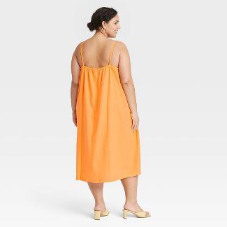 Women's Plus Size Easy Linen Tank Dress - A New Day™ Orange 2X