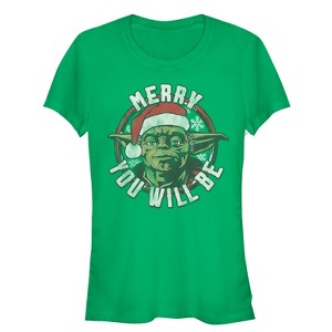 Juniors Womens Star Wars Christmas Yoda Merry You Will Be T-Shirt - 1 of 3