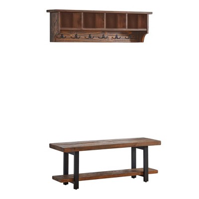 48 Pomona Metal and Reclaimed Wood Wall Coat Hook with Bench - Alaterre Furniture