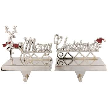 Northlight Set of 2 Silver Reindeer Merry Christmas Metal Stocking Holders 5.5"