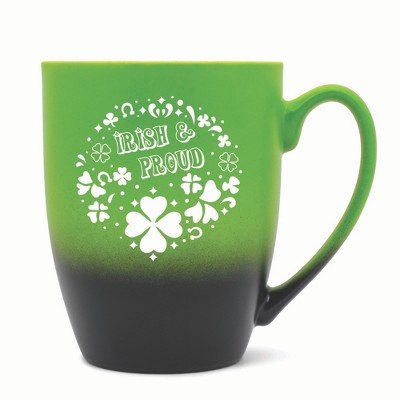Elanze Designs Irish & Proud Two Toned Ombre Matte 10 ounce New Bone China Coffee Tea Cup Mug, Green and Black