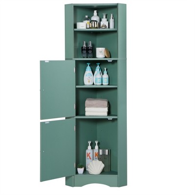 TiramisuBest Tall Bathroom Corner Cabinet, Freestanding Storage Cabinet with Doors and Adjustable Shelves, MDF Board, Green