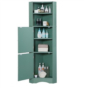 TiramisuBest Tall Bathroom Corner Cabinet, Freestanding Storage Cabinet with Doors and Adjustable Shelves, MDF Board, Green - 1 of 4
