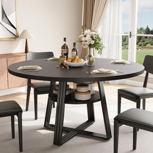 Round Dining Table for 4-6, 42" Farmhouse Kitchen Table with Storage, Circle Dinner Tables for Kitchen, Dining Room, Living Room - 1 of 4