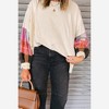 Amaryllis Women’s Plaid Patchwork Long Puff Sleeve Knit Pullover Top with Drop Shoulder Crew Neck - 2 of 4