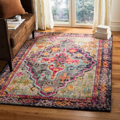 Gray Round Stain-Resistant Synthetic Area Rug