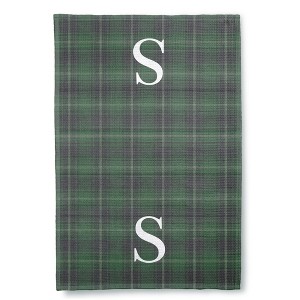 Personalization Mall Christmas Plaid Waffle Weave Kitchen Towel, Green Plaid - 1 of 4