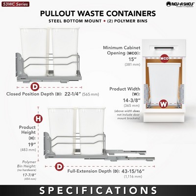 Double Pull-Out Silver Trash Can with Soft-Close Slides