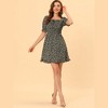Allegra K Women's Square Neck Puff Sleeve Smocked Floral Ruffled Hem Dress - 3 of 4