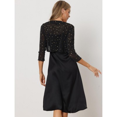 thumbnail image 2 of Women's Sheer Mesh Bolero Shrug - 3/4 Sleeve Lace Cardigan Crop Top 438143 2 of 11