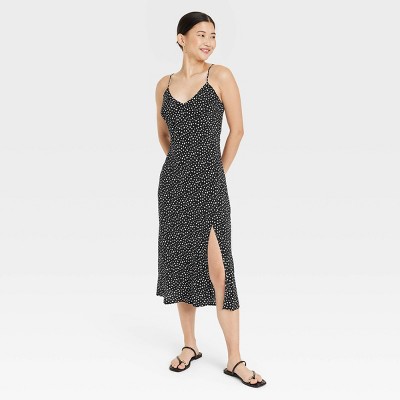 Women's Crepe Midi Slip Dress - A New Day™ Black/white Heart M : Target