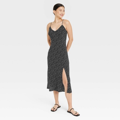 Women's Crepe Midi Slip Dress - A New Day™ Black/white Heart S : Target