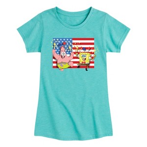 Girls' - SpongeBob SquarePants - Patrick Sparkers Flag Fitted Short Sleeve Graphic T-Shirt - 1 of 4