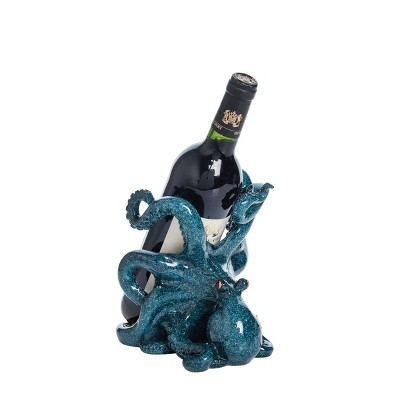 Beachcombers 7.5" Octopus Kraken Sculpture Countertop Blue Resin Premium Single Wine Bottle Holder Rack