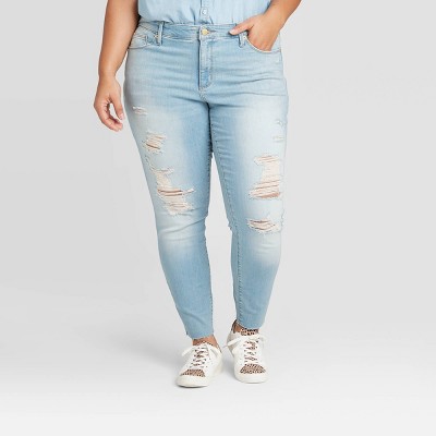 women's plus size ripped skinny jeans