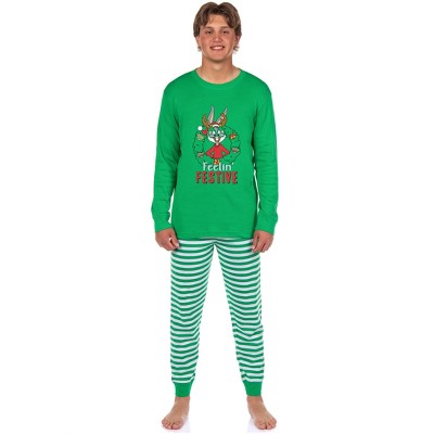Looney Tunes Bugs Bunny, Lola Bunny, Tweety Bird, Tazmanian Devil Christmas Tight Fit Family Pajama Set Green