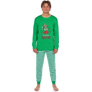 Looney Tunes Bugs Bunny, Lola Bunny, Tweety Bird, Tazmanian Devil Christmas Tight Fit Family Pajama Set Green - 1 of 4