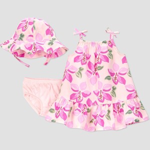 Carter's Just One You® Baby Girls' Tropical Floral Dress with Hat - 1 of 4
