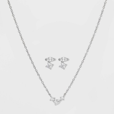 Silver Plated Cubic Zirconia Multi Shape Cluster Chain Necklace - A New Day™ Silver