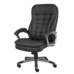 Boss Office Products High Back Executive Chair with Pewter Finished Base/Arms Black: Swivel, Adjustable, Metal Frame - 1 of 4
