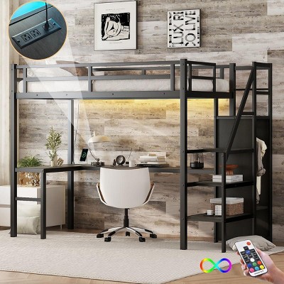 Streamdale Twin Loft Bed with L-Shaped Desk & USB, Wardrobe, Adjustable Shelf