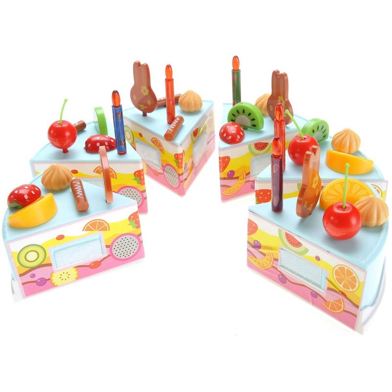 Link 75 piece Birthday Fruit Decoration Cake, DIY Fruit Cake, Pretend Play Desserts Food Toy Set, Blue, 3 of 8