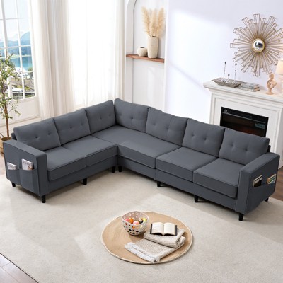 Mjkone 108"Snowflake Velvet Oversized Modular Sectional Sofa, L-Shaped Sectional Sofas with Side Pocket, Large 6 Seater Corner Sofa