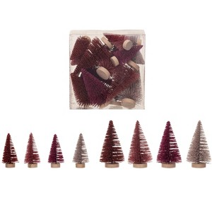 Storied Home Sisal Bottle Brush Trees with Wood Bases, Burgundy and Pink, Set of 16 - 1 of 4