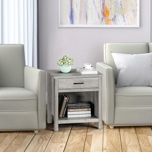 Acekool Farmhouse Grey Square Nightstand, Bedside Table with Drawer, End Table, Accent Table for Bedroom or Living Room - 1 of 4