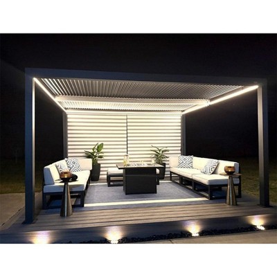 PURPLE LEAF Louvered Pergola Outdoor Aluminum Pergola with Adjustable Roof for Deck Backyard Garden Grey Hardtop Gazebo