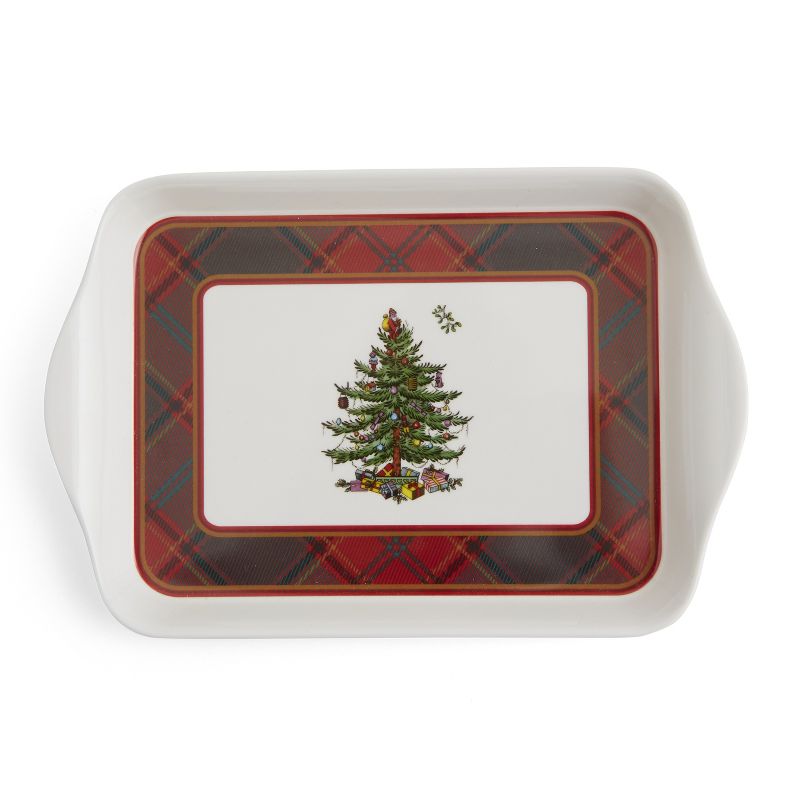 Spode Christmas Tree Tartan Set of 2 Mugs & Tray - 10 oz. mugs / 8" tray, 4 of 7