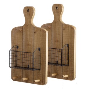 Set of 2 Ellery Wall Basket Arts Natural - A&B Home: Fir Wood & Iron, Vertical Mounting, Includes Hardware - 1 of 3
