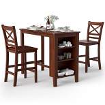 Costway 3PCS Counter Height Pub Dining Table Set w/ Storage Shelves&2 Bar Chairs