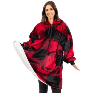 PAVILIA Wearable Blanket Hoodie Adults, Faux Shearling Cozy Oversized Hooded Sweatshirt, Warm Fleece Two Pockets - 1 of 4