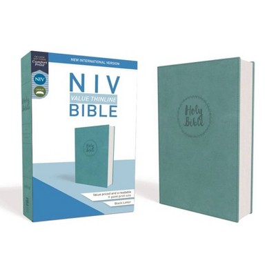 NIV, Value Thinline Bible, Imitation Leather, Blue - by  Zondervan (Leather Bound)