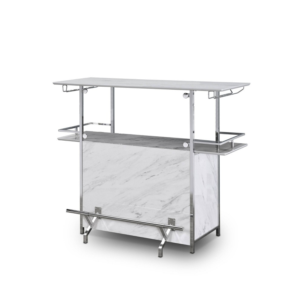 Mauro Faux Marble Bar Table White/Chrome - miBasics: Wine Storage, Stemware Rack, Metal Frame