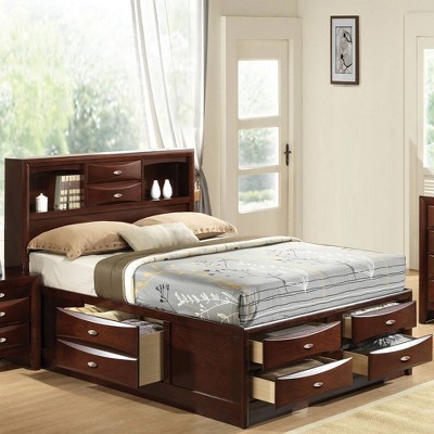 Espresso King Wood Storage Bed with Bookcase Headboard