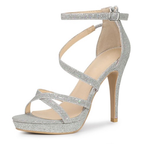 Perphy Women's Glitter Platform Strappy Stiletto Heel Sandals Silver 10 ...