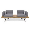 2-Seater Outdoor Sofa with Water-Resistant Cushions, Acacia Wood Frame and Iron Legs, Modern Patio Seating for Backyard - Coolbibila - 3 of 4