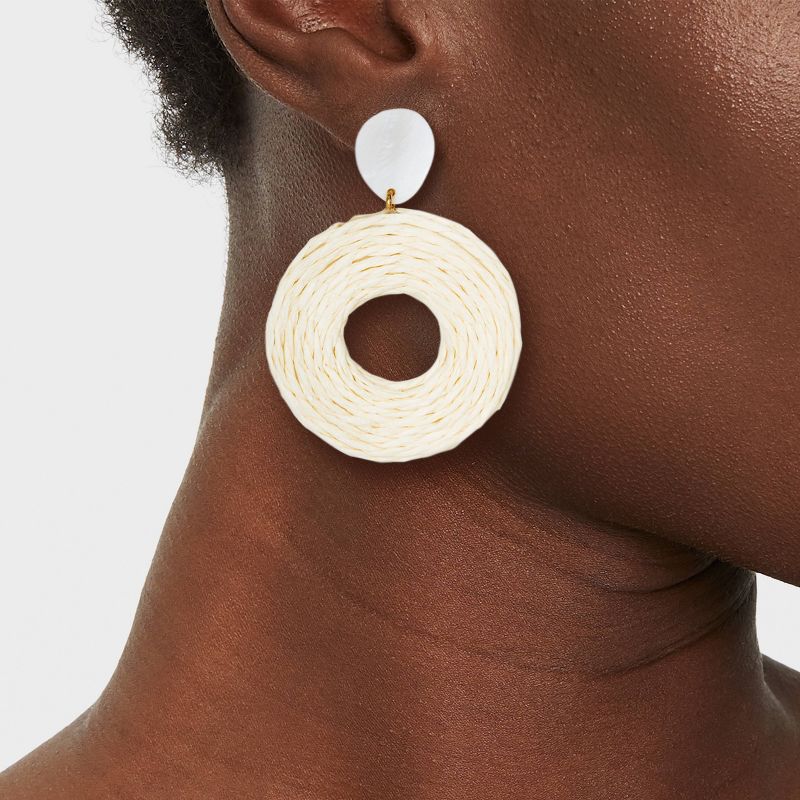 Raffia Ring Double Drop Earrings - A New Day&#8482; Ivory, 3 of 17