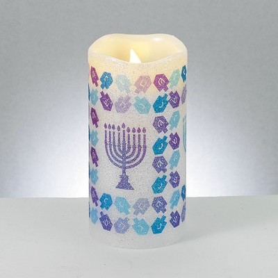 Rite Lite 6" Shimmering Menorah Printed Hanukkah LED Flameless Candle - Purple/Blue