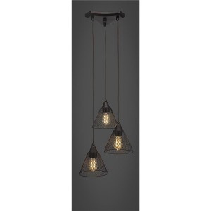 Toltec Lighting Europa 3 - Light Pendant in  Dark Granite with 7'' Dark Granite Cone Mesh Metal Shade Shade - 1 of 1