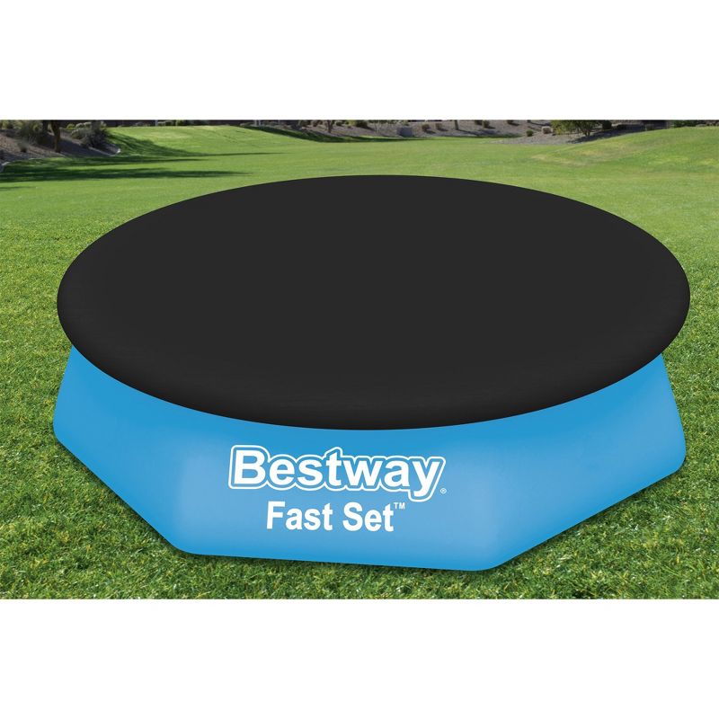 Bestway Flowclear Fast Set Round PVC Swimming Pool Debris Cover (Pool Not Included) with Rope and Drain Holes, Blue, 3 of 8