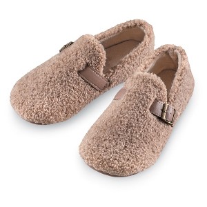 Collections Etc Fleece Indoor/Outdoor Shoes with Buckle Accent - 1 of 4