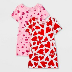 Toddler Girls' Adaptive Short Sleeve Valentine's Day 2pk Dress - Cat & Jack™ Pink/Red - 1 of 4