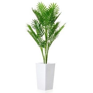 50" Artificial Palm Tree with White Planter, Realistic Faux Areca Palm for Indoor & Outdoor Home Decor - 1 of 4