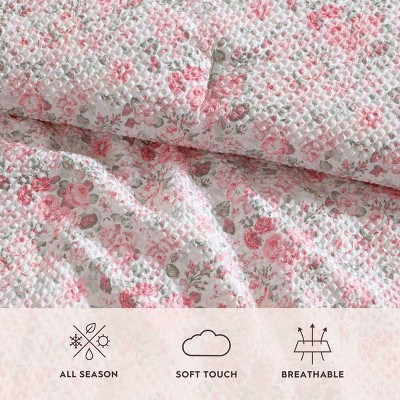 Twin Pink Microfiber Reversible Floral Bed in a Bag Set