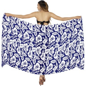 LA LEELA Women's Long Holiday Beachwear Bathing Suit Pareos Sarong Wraps Swimwear Cover up Wrap One Size Blue, Floral - 1 of 4